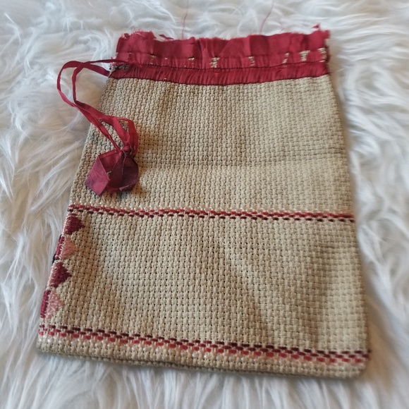 Antique Drawstring Bag Embroidered Woven - Picture 4 of 6